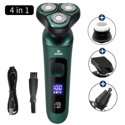 Green Smart Electric Shaver LCD Digital Display Three-head Floating Razor USB Rechargeable Washing Multi-function Beard Knife