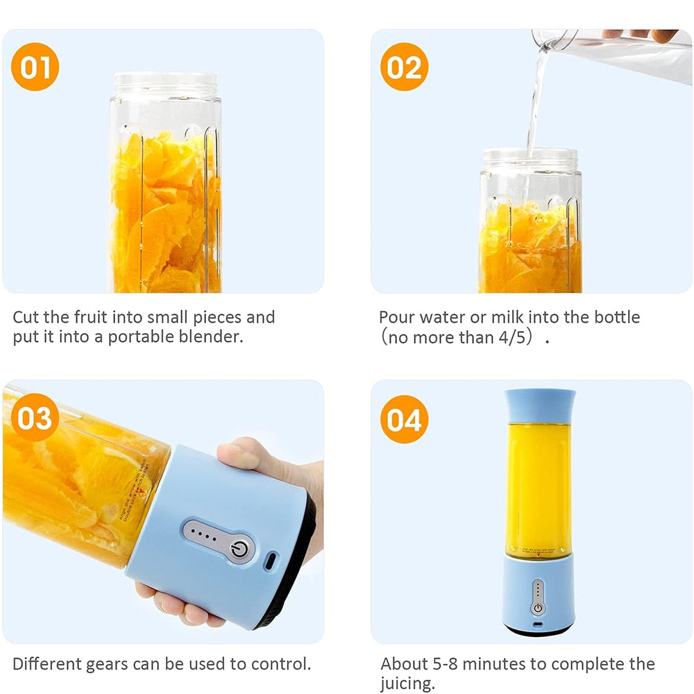 Portable Fresh Juicer Blender, Usb Rechargeable, Battery Waterproof Wireless